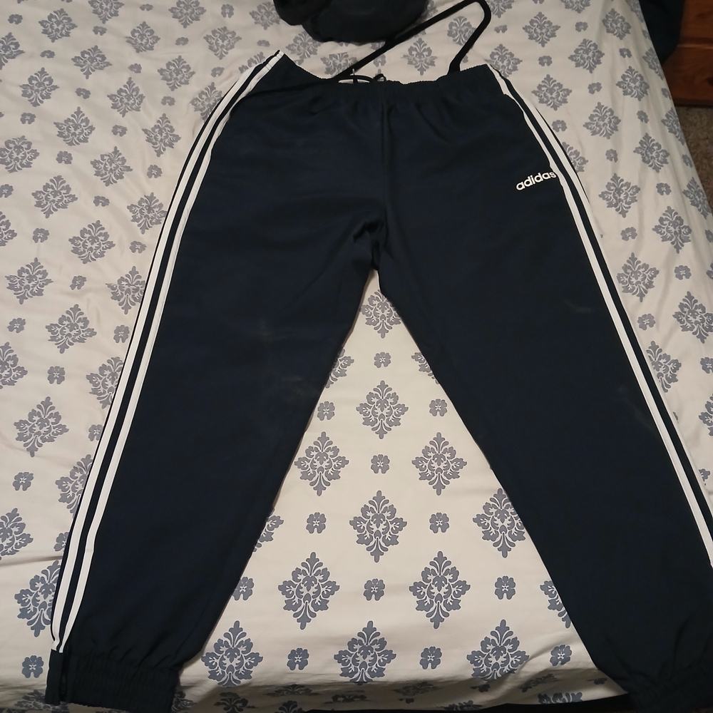 Adidas Men Navy Blue Three-Stripe Jogger Pants